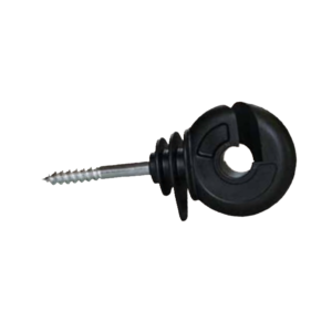 Black screw-in electric fence insulator.