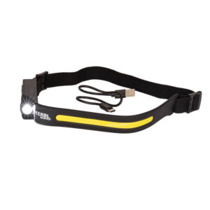 Black and yellow head flashlight.