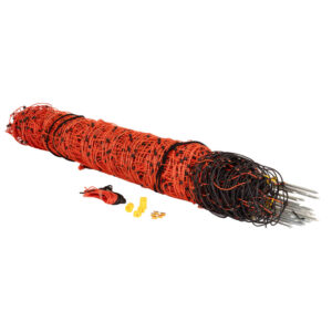 Red electric sheep netting fence.