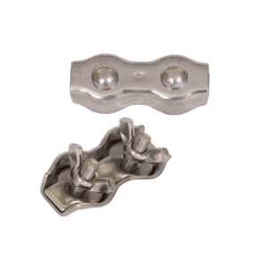 Metal wire rope clamps.